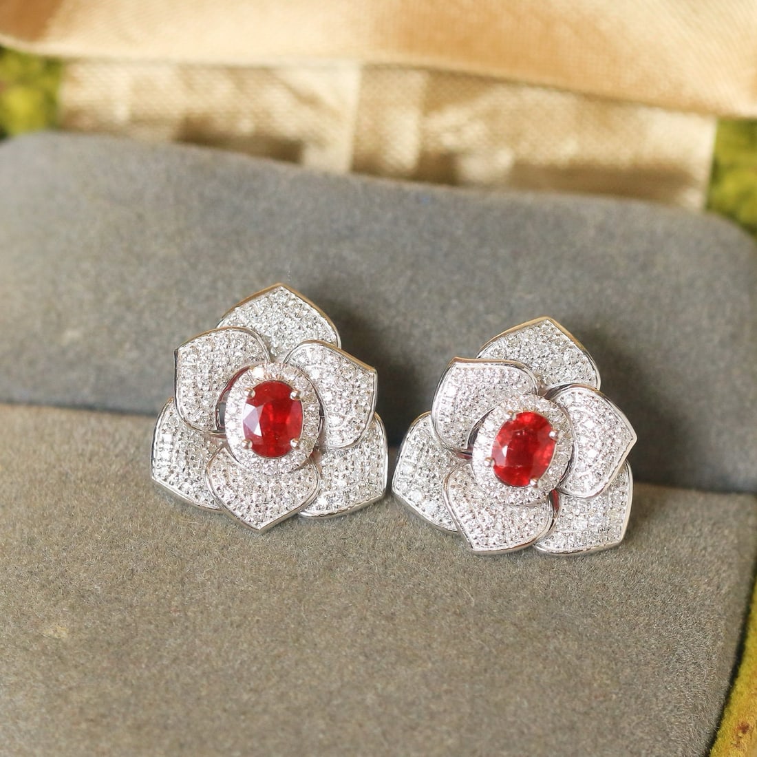 14k Gold 1.31 Ctw Natural Ruby & Diamond Earrings - 2