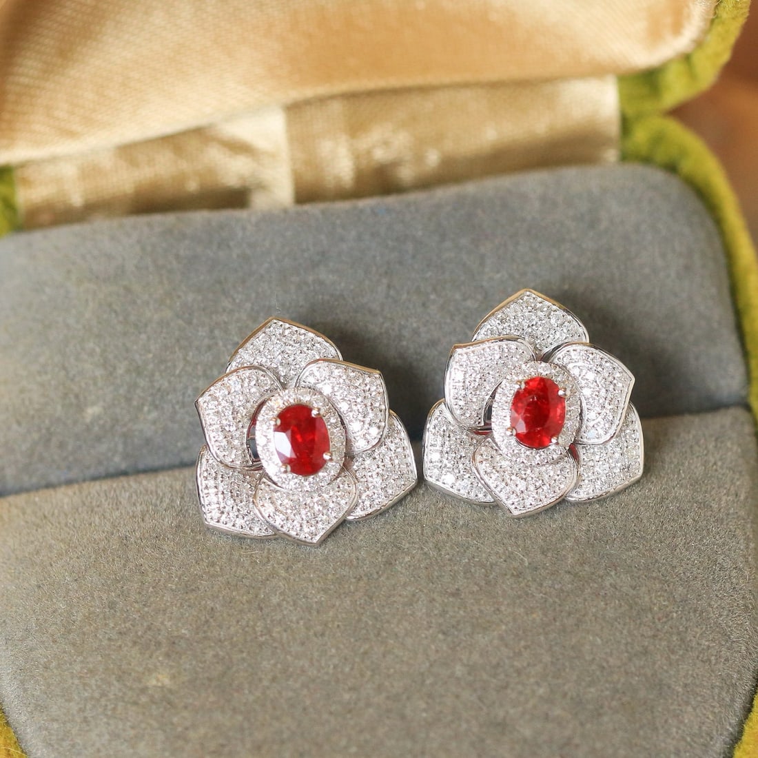 14k Gold 1.31 Ctw Natural Ruby & Diamond Earrings - 3