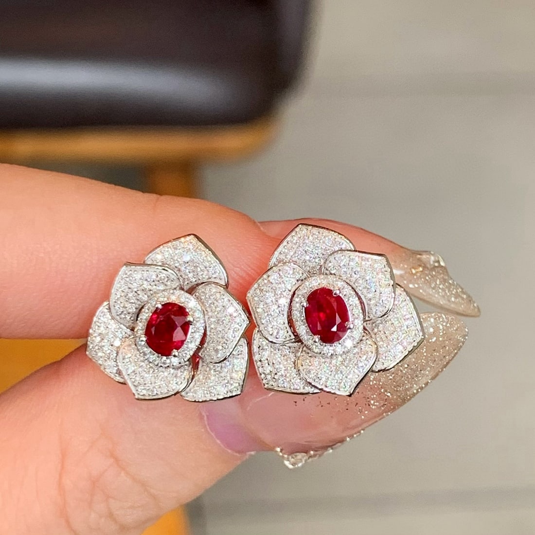 14k Gold 1.31 Ctw Natural Ruby & Diamond Earrings - 4
