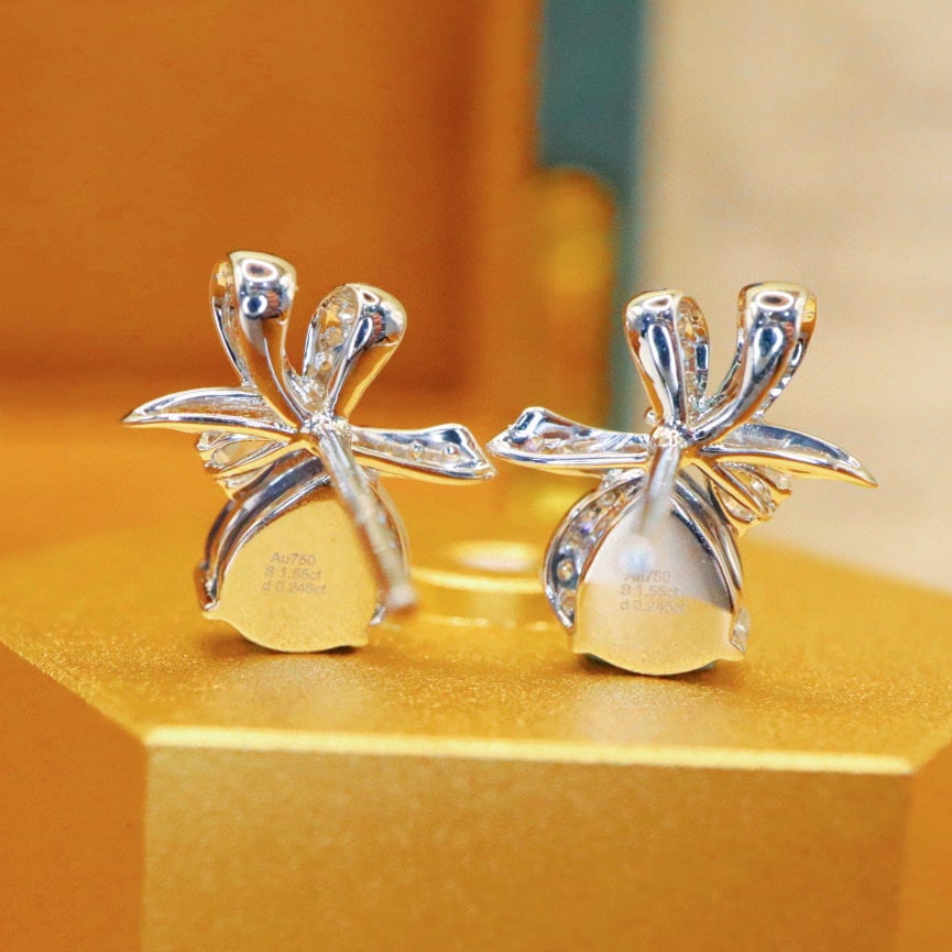 14k Gold 1.79 Ctw Natural Sapphire & Diamond Earrings - 3