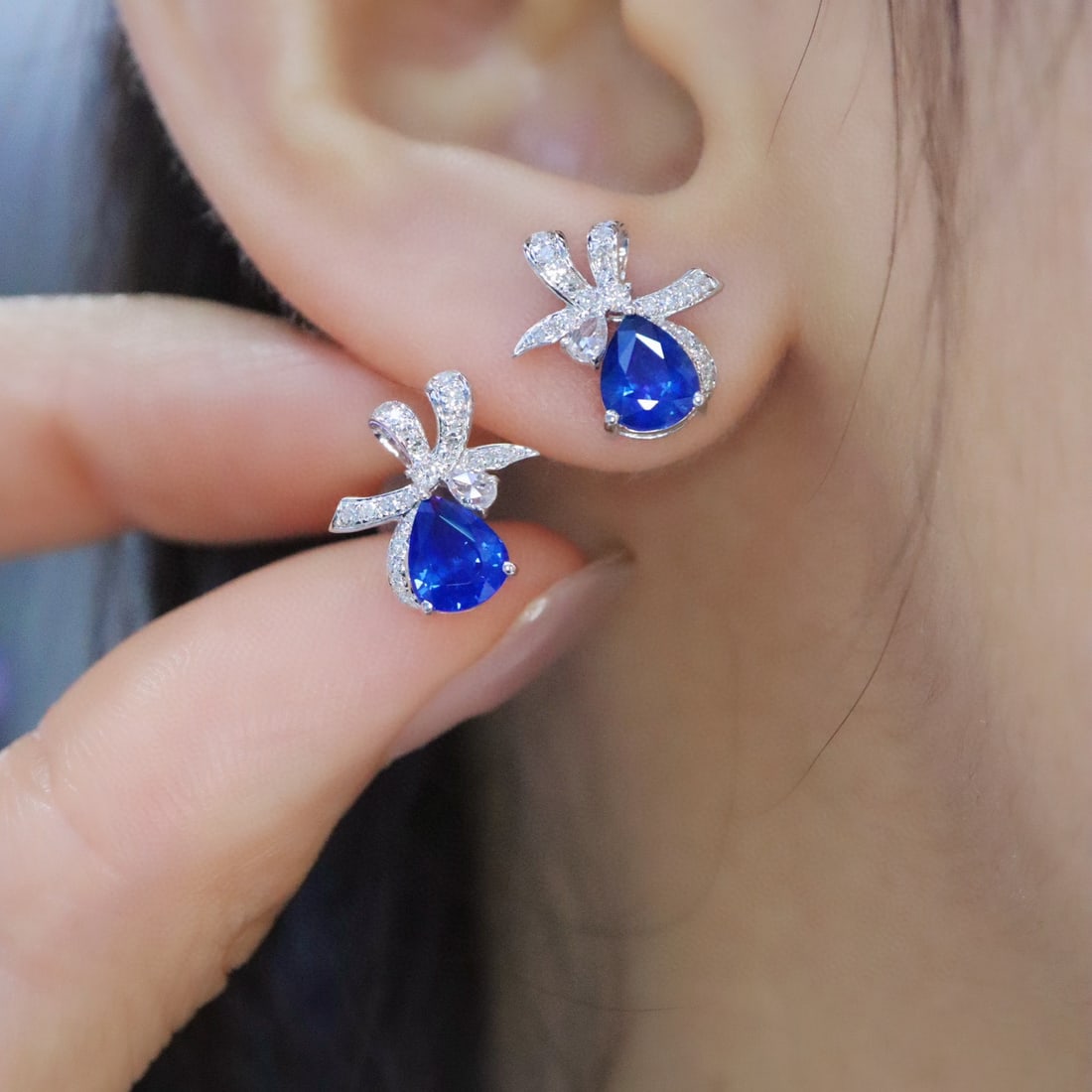 14k Gold 1.79 Ctw Natural Sapphire & Diamond Earrings - 4