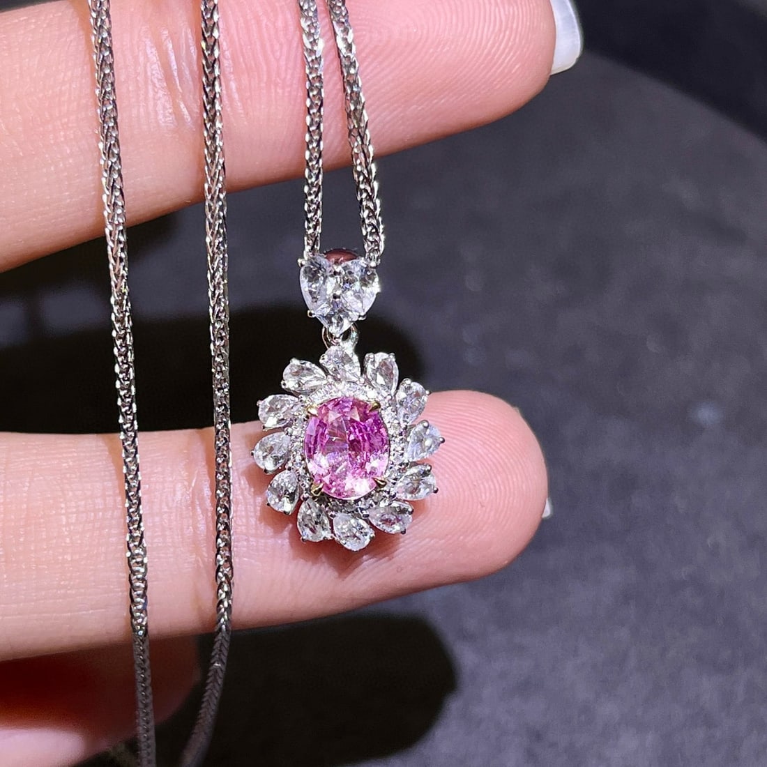 14k Gold 0.83 Ctw Natural Padparadscha Sapphire & Diamond Pendant( Without Chain ) - 2