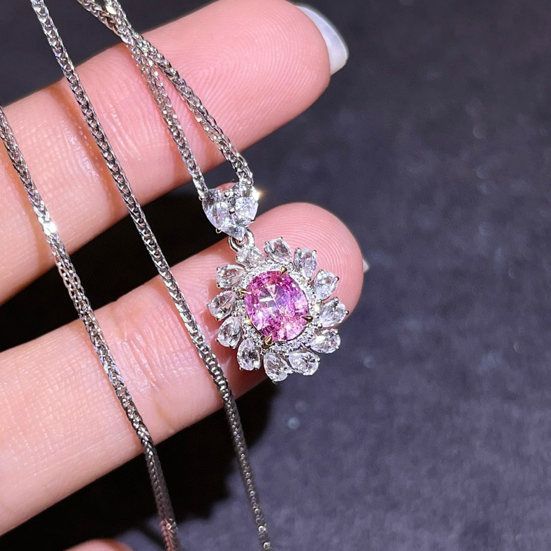 14k Gold 0.83 Ctw Natural Padparadscha Sapphire & Diamond Pendant( Without Chain ) - 3