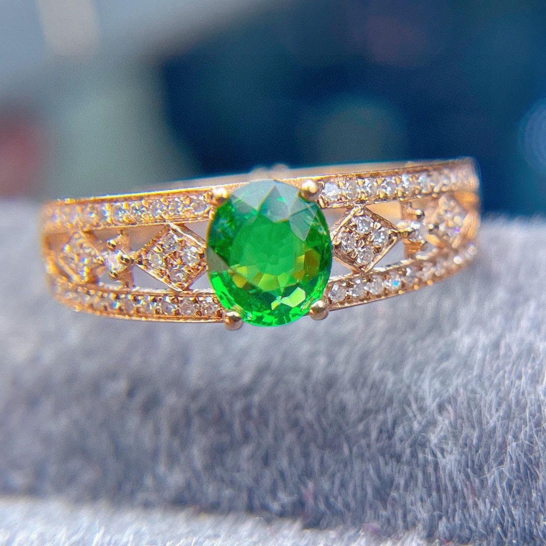 14k Gold 0.9 Ct Natural Tsavorite & Diamond Ring - 3