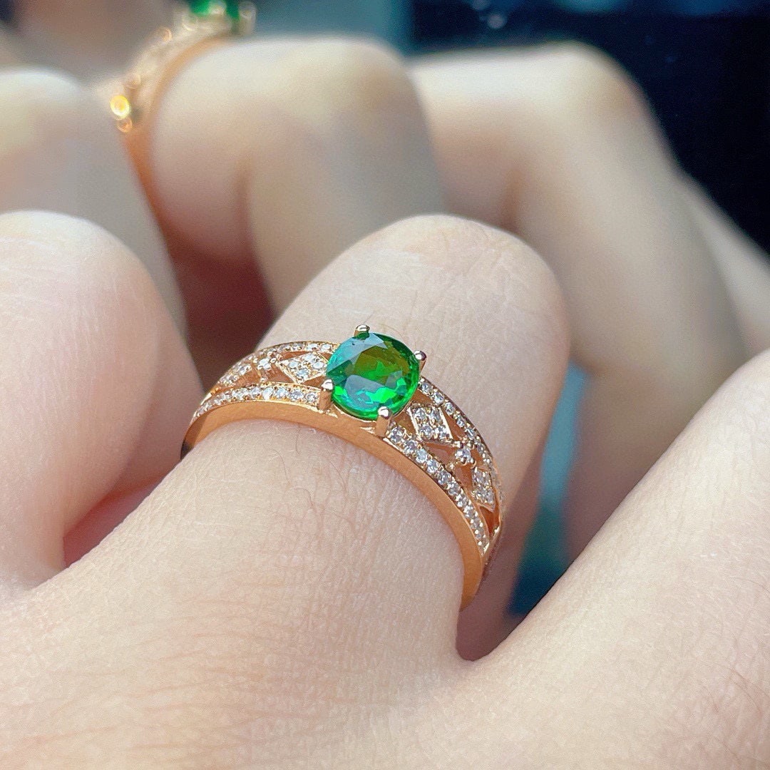 14k Gold 0.9 Ct Natural Tsavorite & Diamond Ring - 5