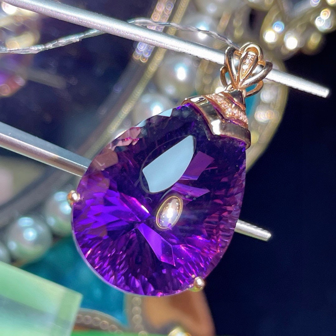 14k Gold 34.25 Ct Natural Amethyst & Diamond Pendant( Without Chain ) - 3