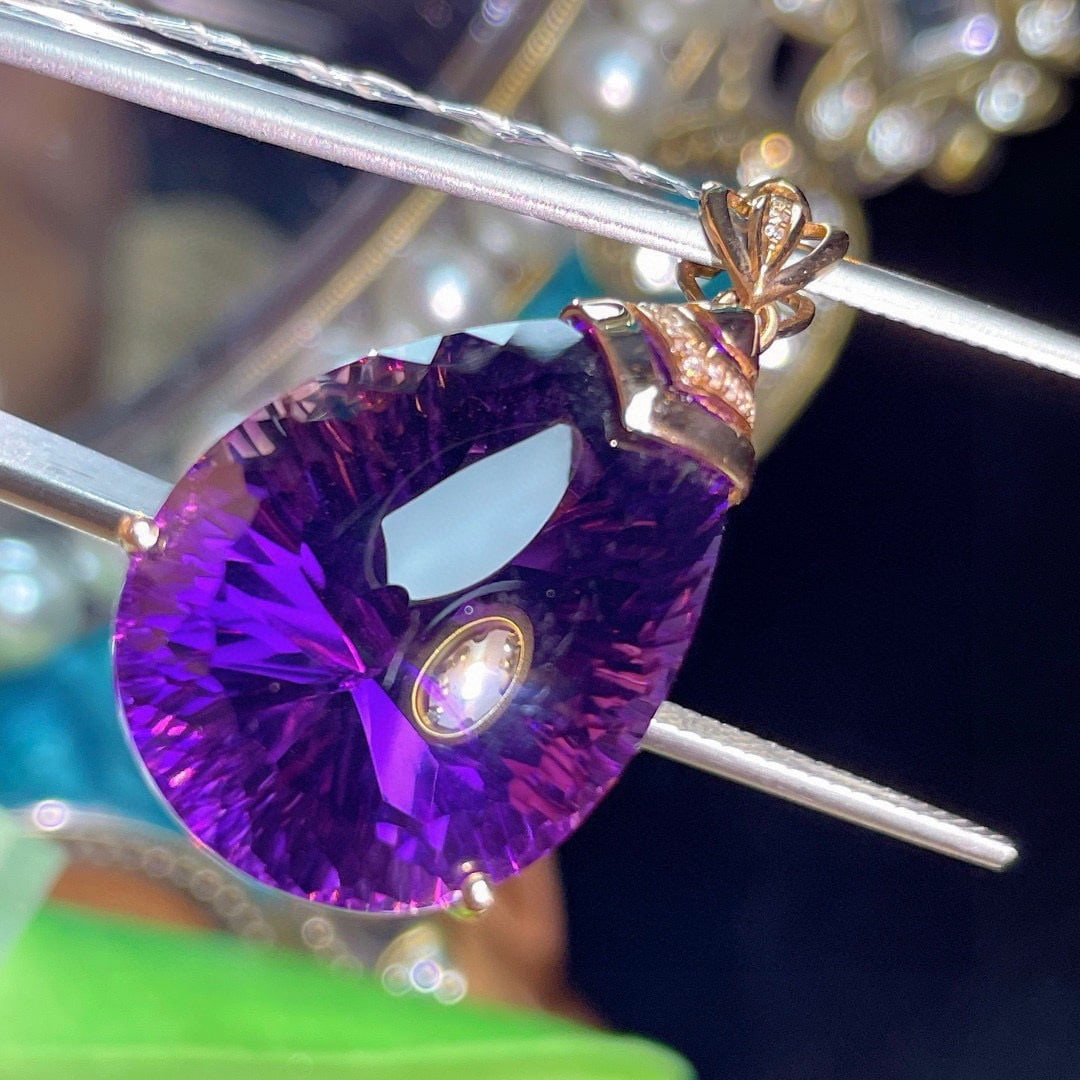 14k Gold 34.25 Ct Natural Amethyst & Diamond Pendant( Without Chain ) - 5