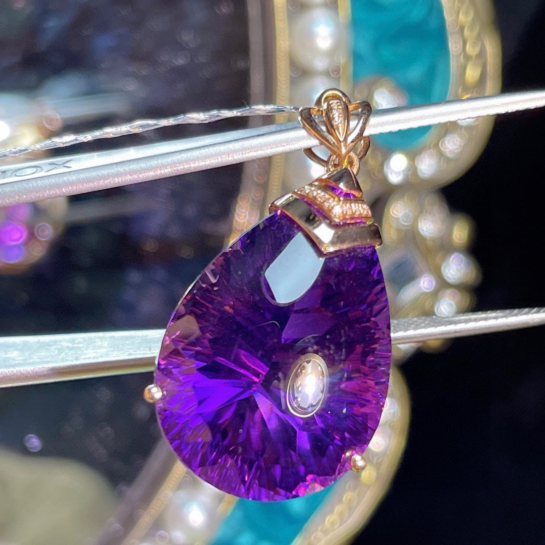 14k Gold 34.25 Ct Natural Amethyst & Diamond Pendant( Without Chain ) - 6