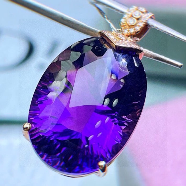 14k Gold 30.72 Ct Natural Amethyst & Diamond Pendant( Without Chain ) - 2