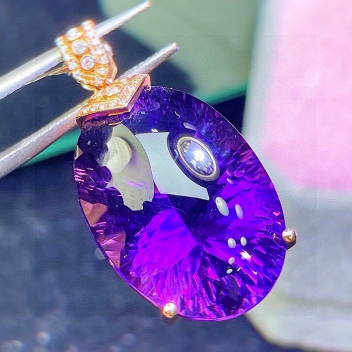 14k Gold 30.72 Ct Natural Amethyst & Diamond Pendant( Without Chain ) - 3