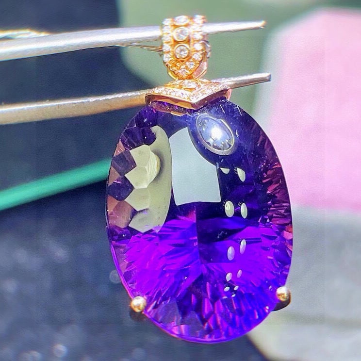 14k Gold 30.72 Ct Natural Amethyst & Diamond Pendant( Without Chain ) - 4