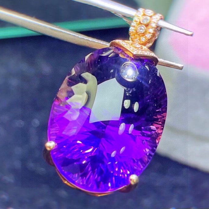 14k Gold 30.72 Ct Natural Amethyst & Diamond Pendant( Without Chain ) - 5