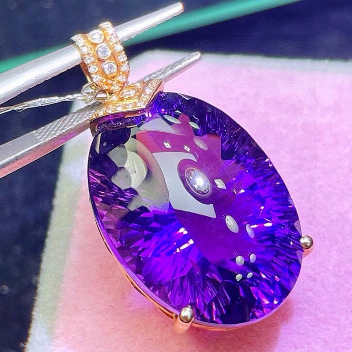 14k Gold 30.72 Ct Natural Amethyst & Diamond Pendant( Without Chain ) - 6