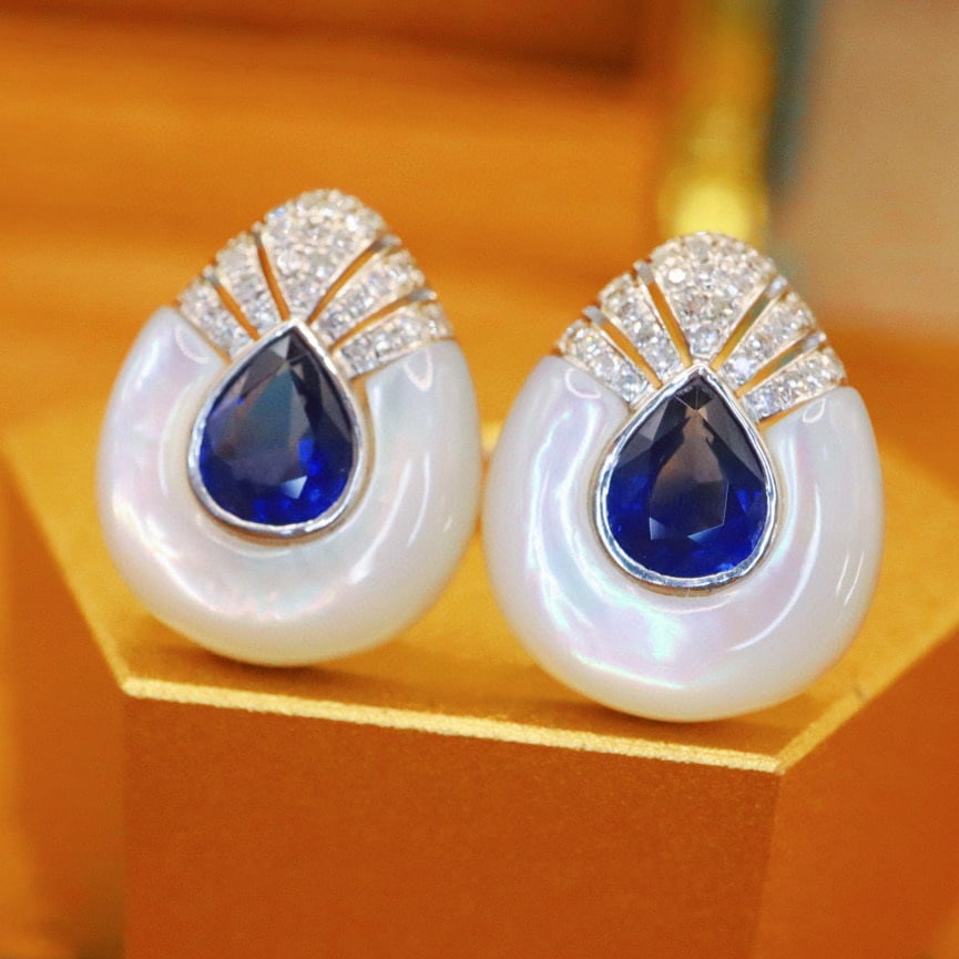 14k Gold 1.50 Ctw Natural Sapphire & Diamond Earrings - 2