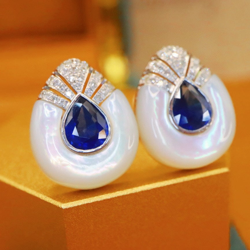 14k Gold 1.50 Ctw Natural Sapphire & Diamond Earrings - 3