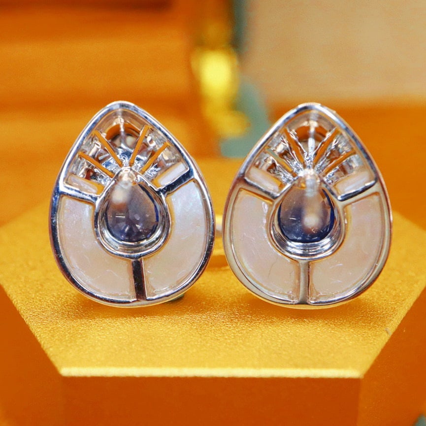 14k Gold 1.50 Ctw Natural Sapphire & Diamond Earrings - 4