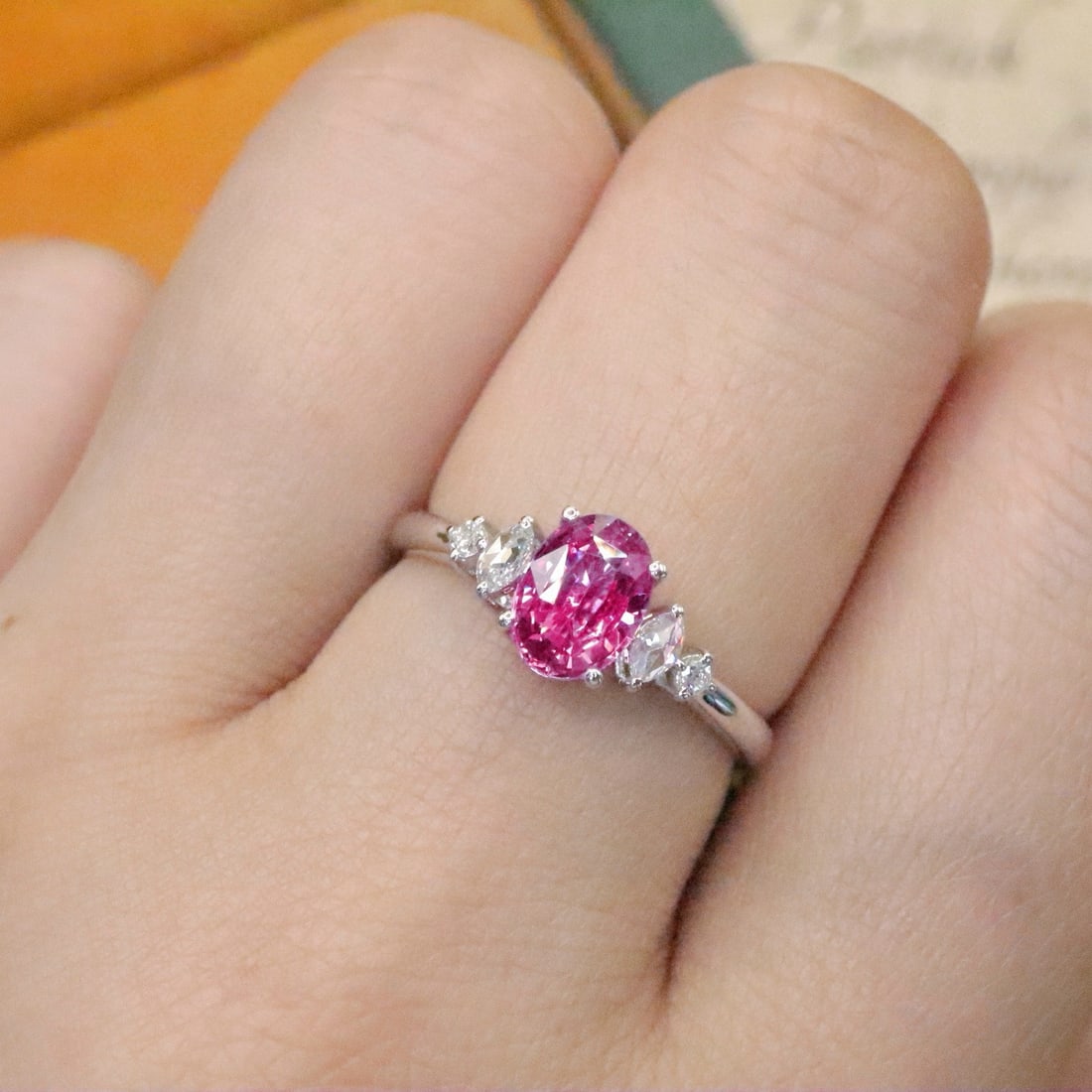14k Gold 1.20 Ctw Natural Padparadscha Sapphire & Diamond Ring - 5