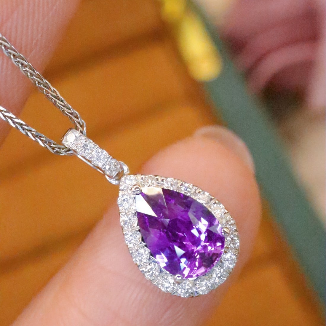 14k Gold 1.30 Ctw Natural Sapphire & Diamond Pendant( Without Chain ) - 2