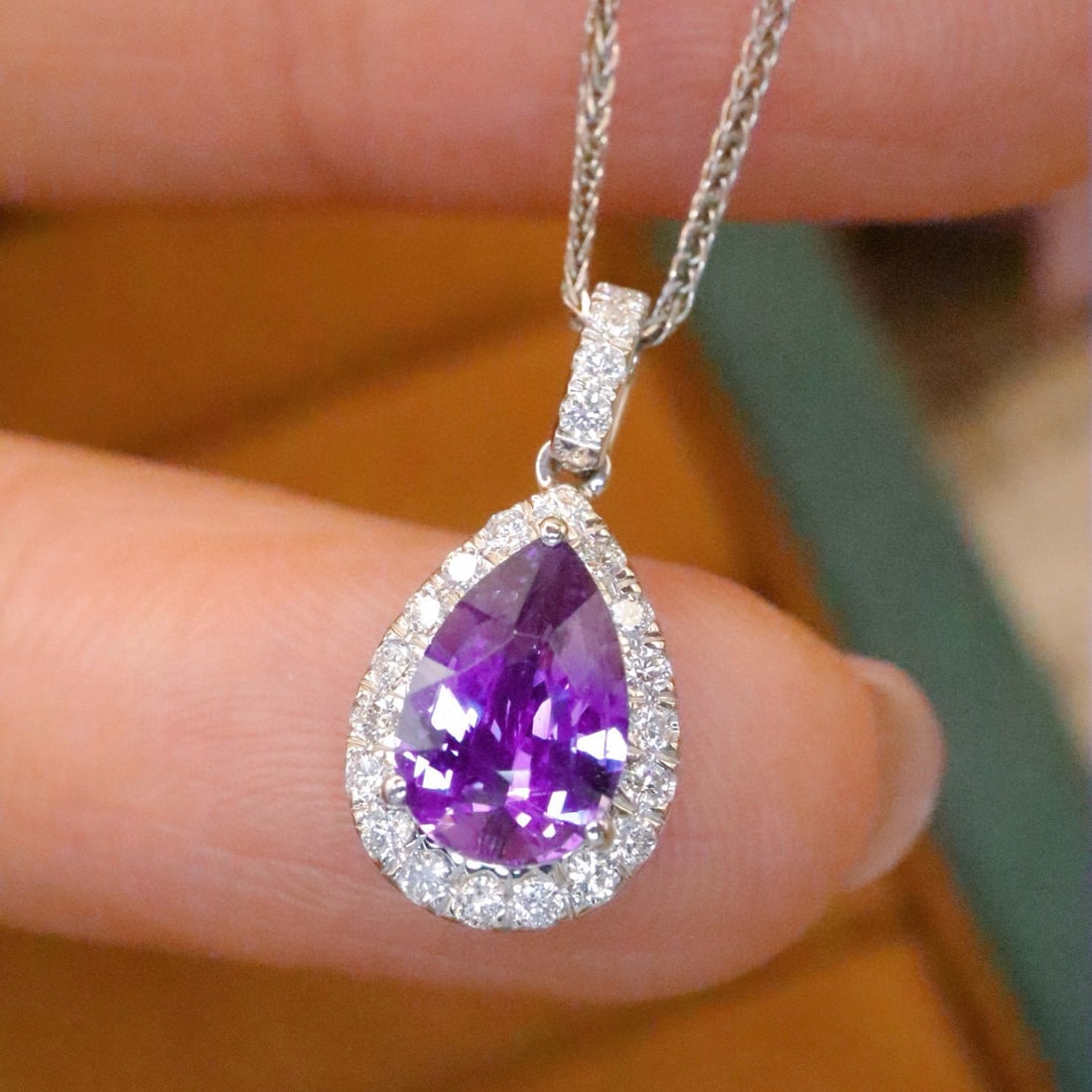 14k Gold 1.30 Ctw Natural Sapphire & Diamond Pendant( Without Chain ) - 3