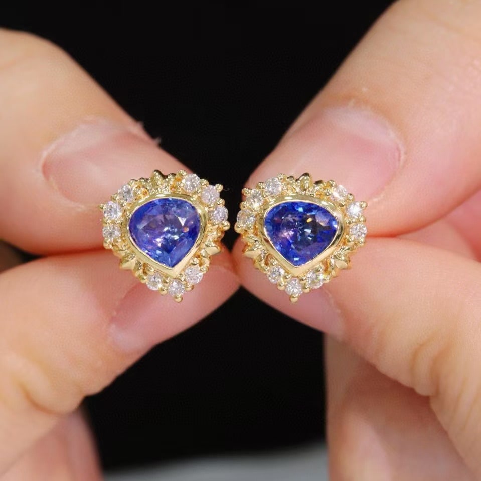 14k Gold 2.25 Ctw Natural Sapphire & Diamond Earrings - 2