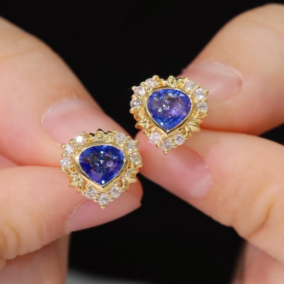 14k Gold 2.25 Ctw Natural Sapphire & Diamond Earrings - 3
