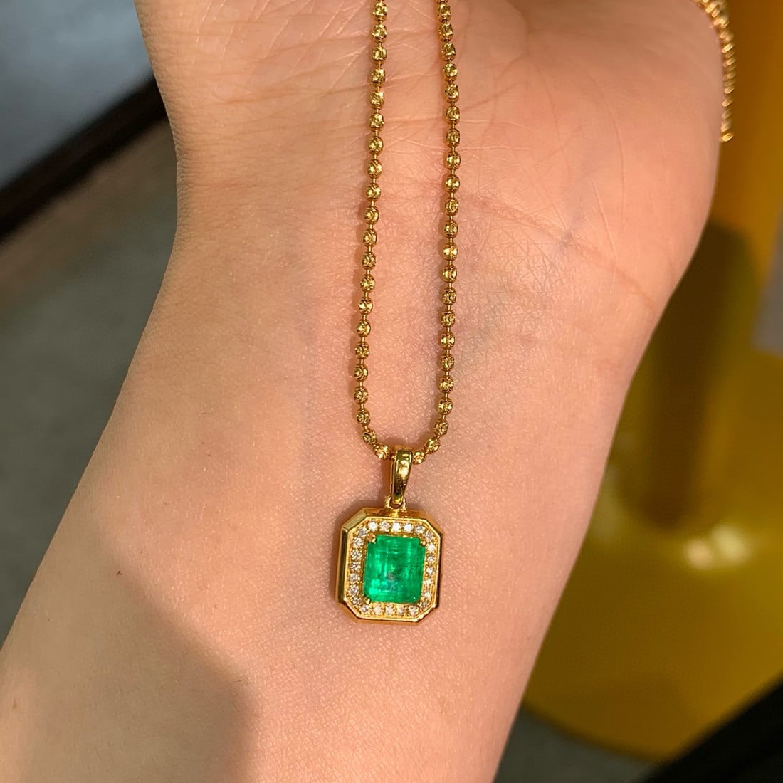14k Gold 1.49 Ctw Natural Emerald & Diamond Pendant( Without Chain ) - 2