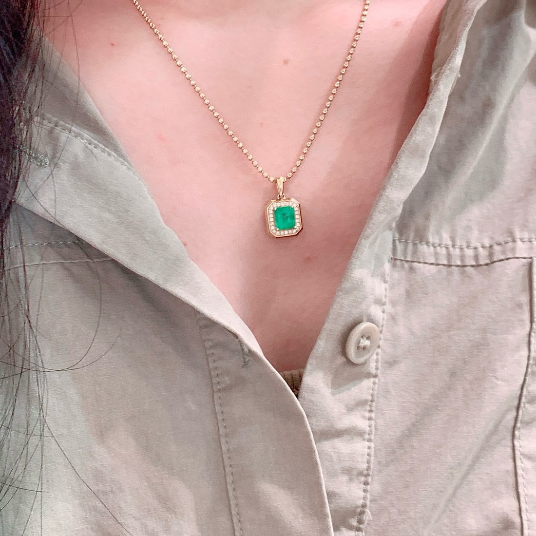 14k Gold 1.49 Ctw Natural Emerald & Diamond Pendant( Without Chain ) - 3