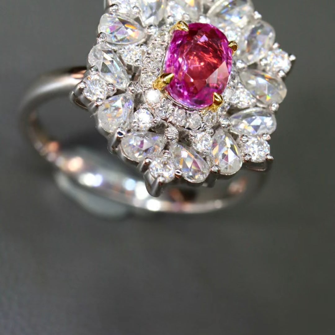 14k Gold 0.78 Ctw Natural Padparadscha Sapphire & Diamond Ring - 2