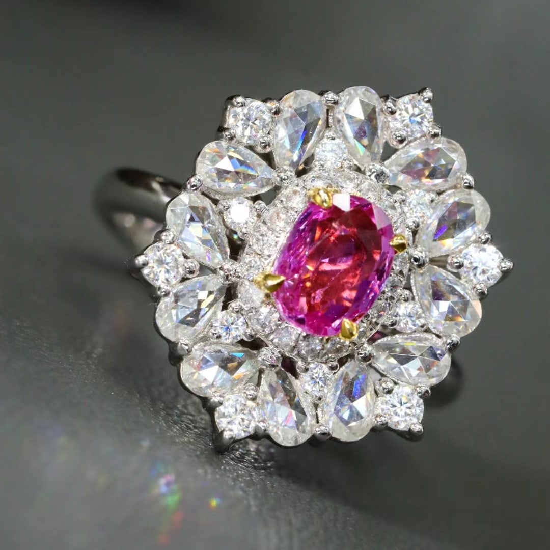 14k Gold 0.78 Ctw Natural Padparadscha Sapphire & Diamond Ring - 5