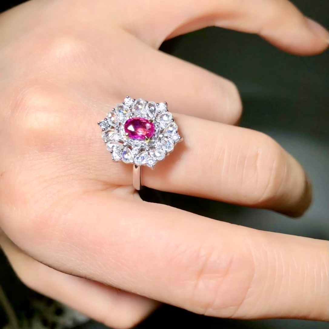 14k Gold 0.78 Ctw Natural Padparadscha Sapphire & Diamond Ring - 6