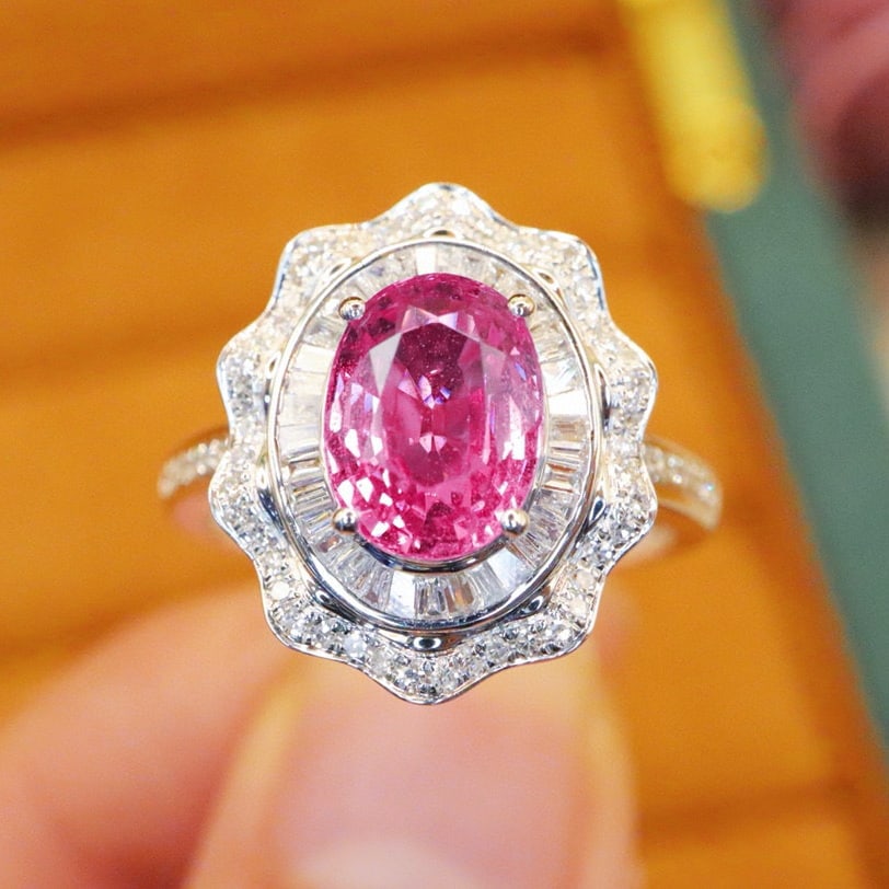 14k Gold 2.62 Ctw Natural Padparadscha Sapphire & Diamond Ring (1 of 6)