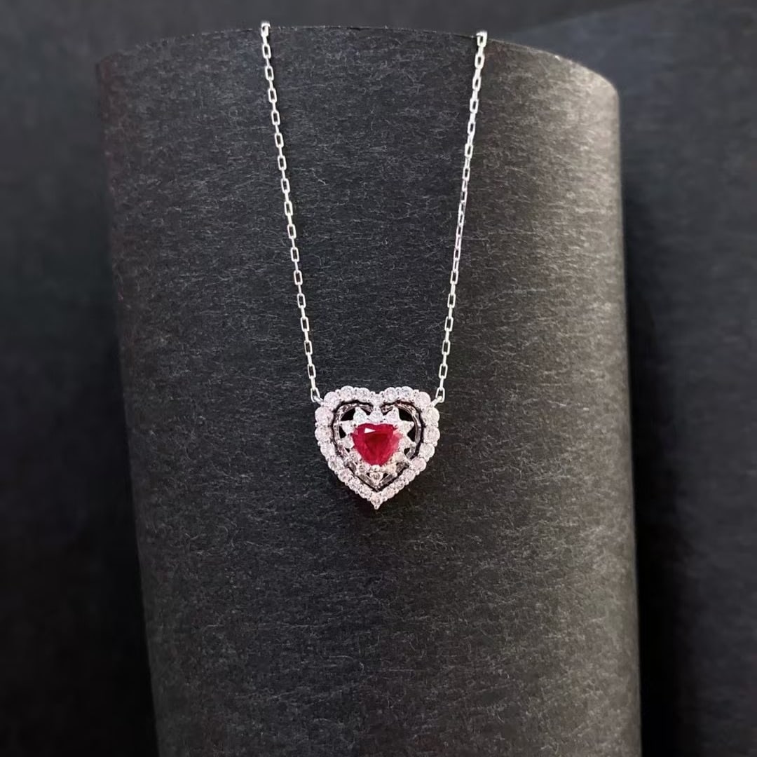 14k Gold 0.48 Ctw Natural Ruby & Diamond Necklace - 2