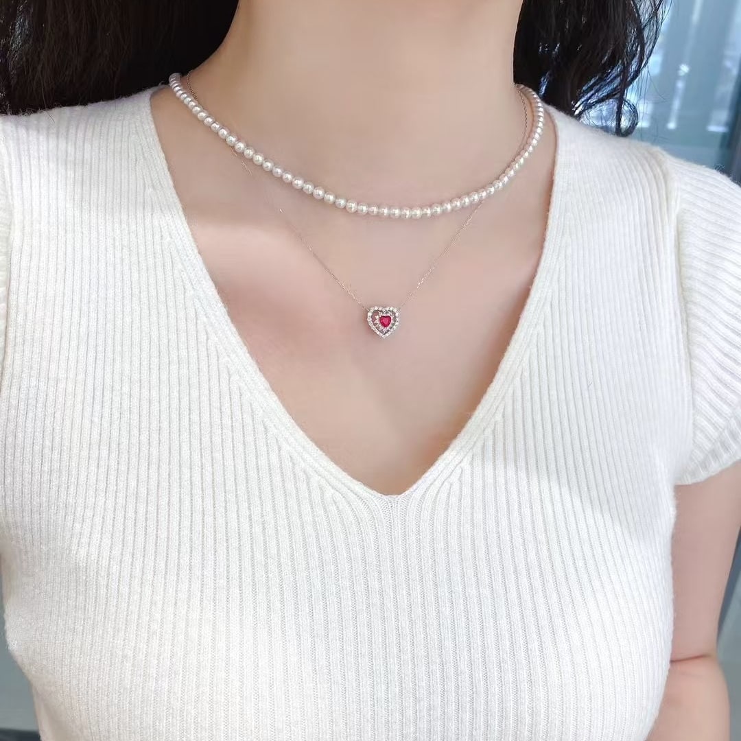 14k Gold 0.48 Ctw Natural Ruby & Diamond Necklace - 3