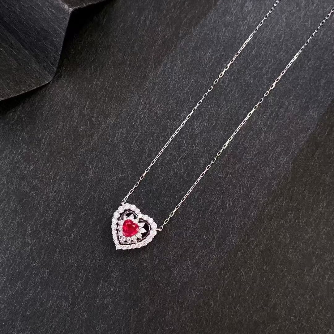 14k Gold 0.48 Ctw Natural Ruby & Diamond Necklace - 4