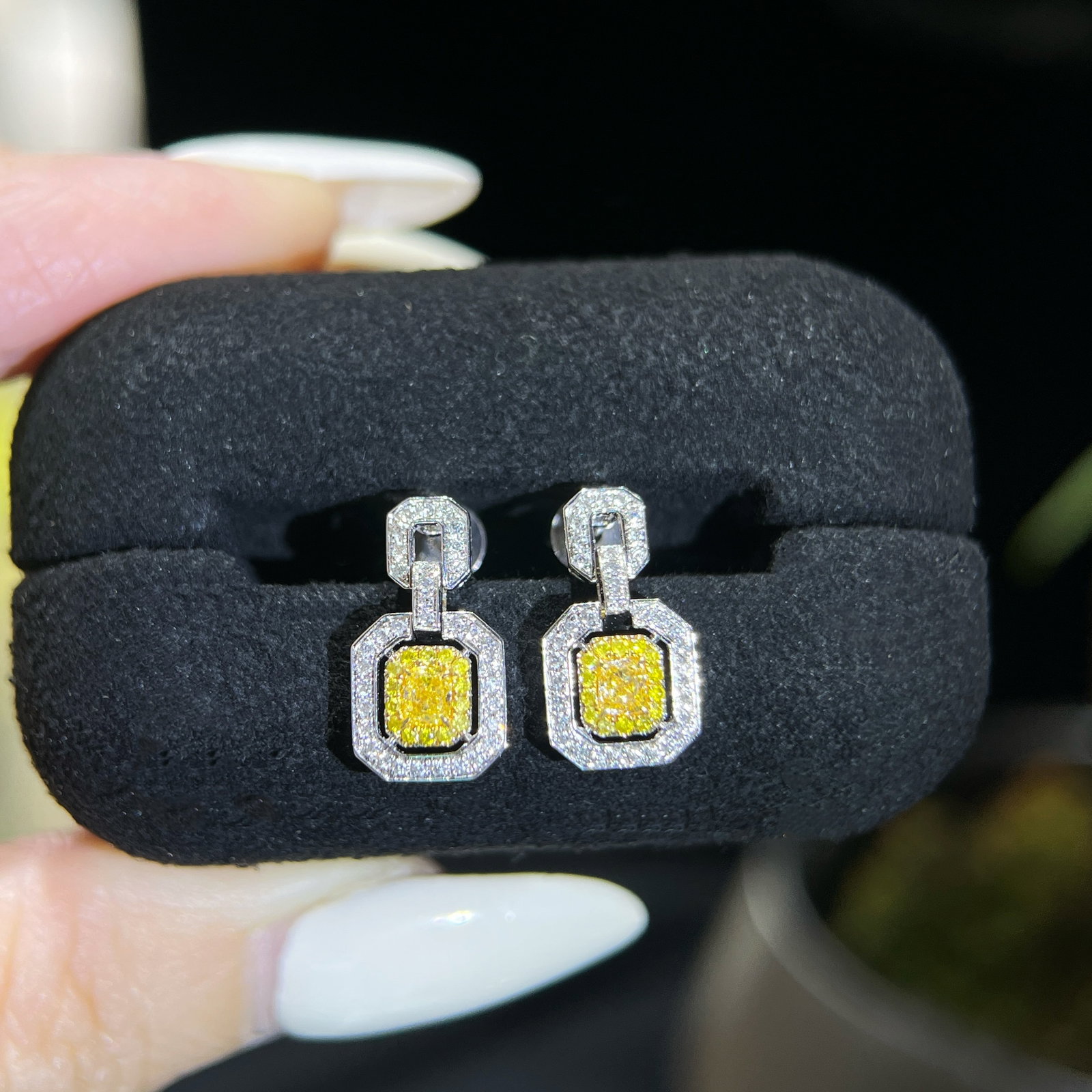 14k Gold 0.48 Ctw Natural Yellow Diamond & Diamond Earrings - 2