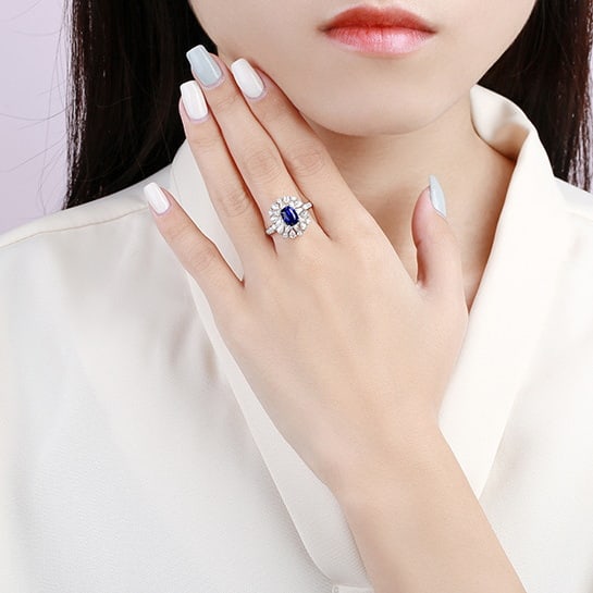 14k Gold 2.73 Ctw Natural Sapphire & Diamond Ring - 4