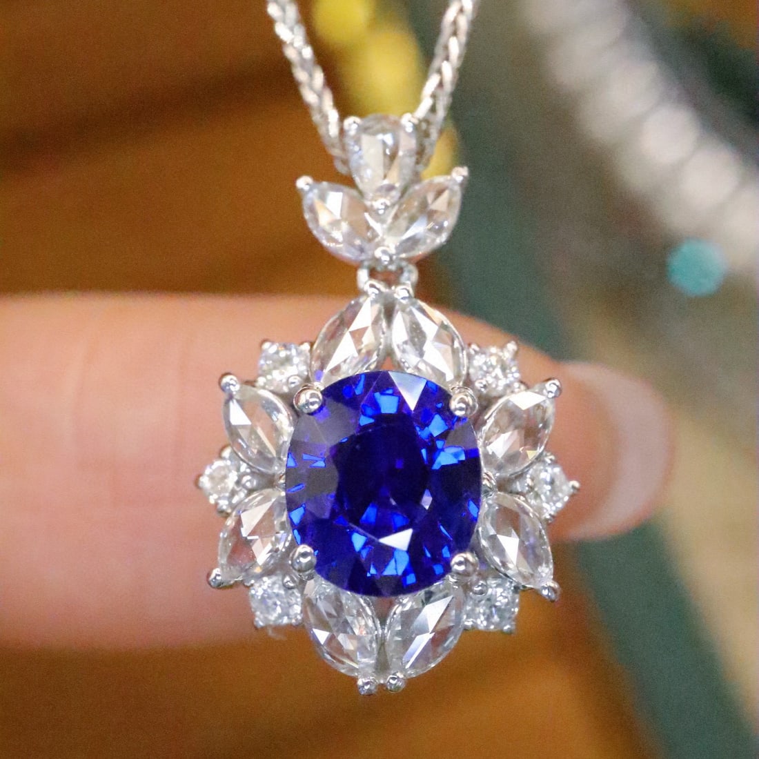 14k Gold 1.67 Ctw Natural Sapphire & Diamond Pendant( Without Chain ): Ref:230988426 // gold content:14k gold // main gemstone:sapphire // shape:oval // carat weight:1. 20ct // color:royal blue // treatment:natural // // adjacent gemstone 2 : diamond // number of stones: