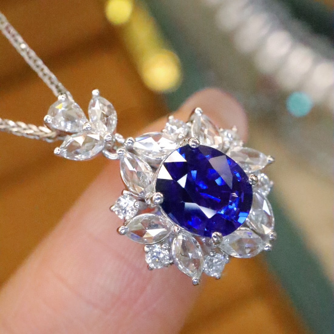 14k Gold 1.67 Ctw Natural Sapphire & Diamond Pendant( Without Chain ) - 2