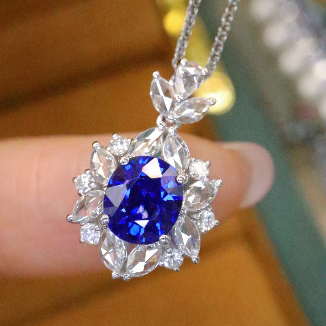 14k Gold 1.67 Ctw Natural Sapphire & Diamond Pendant( Without Chain ) - 3