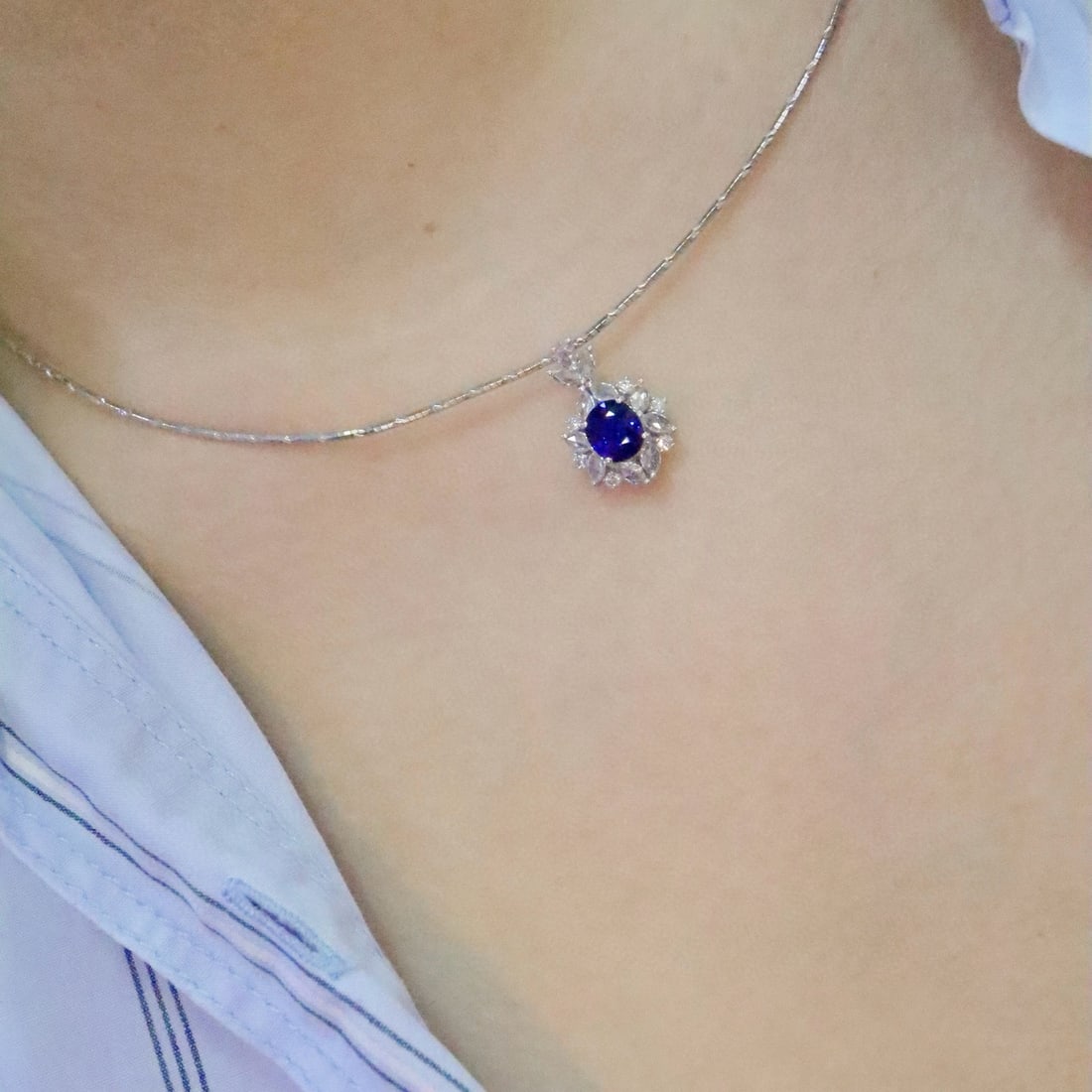 14k Gold 1.67 Ctw Natural Sapphire & Diamond Pendant( Without Chain ) - 5