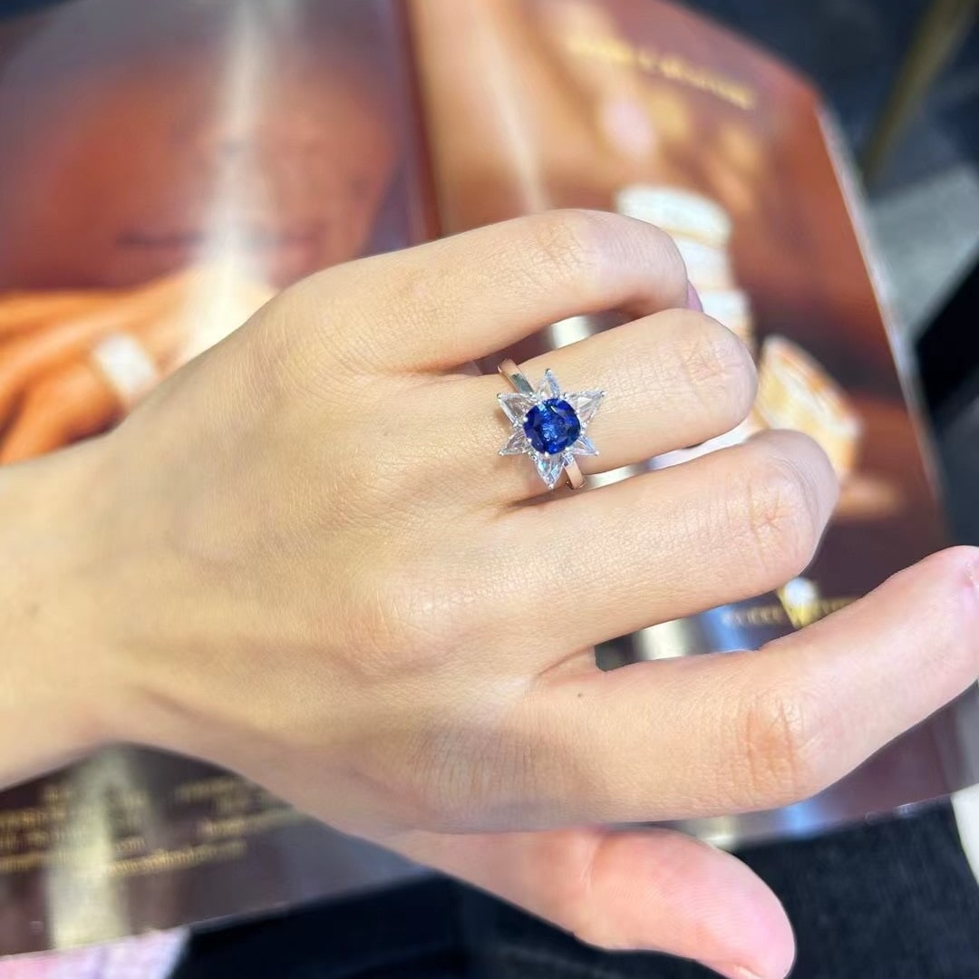 14k Gold 3.33 Ctw Natural Sapphire & Sapphire Ring - 7