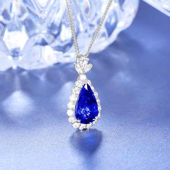 14k Gold 2.96 Ctw Natural Sapphire & Diamond Pendant( Without Chain ): Ref:230988428 // gold content:14k gold // main gemstone:sapphire // shape:pear // carat weight:2. 55ct // color:cornflower blue // treatment:natural // // adjacent gemstone 2 : diamond // number of st