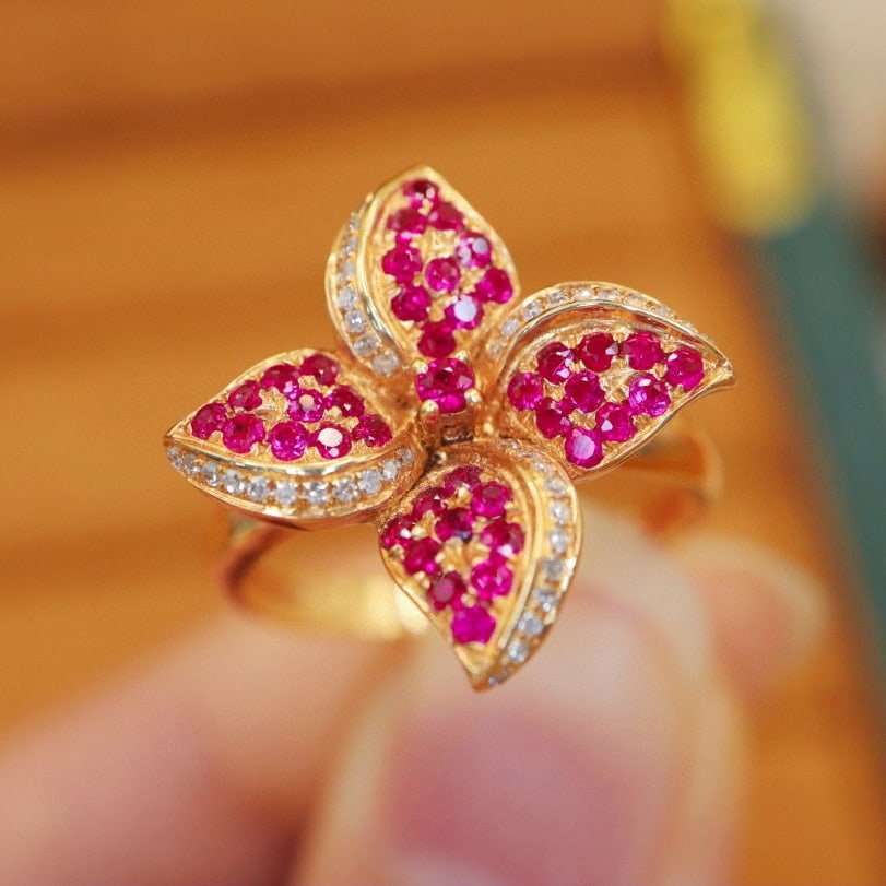 14k Gold 0.63 Ctw Natural Ruby & Diamond Ring - 3