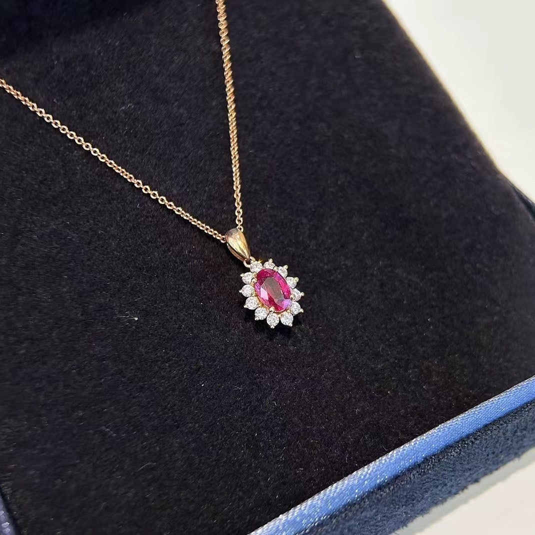 14k Gold 0.98 Ctw Natural Ruby & Diamond Necklace - 2