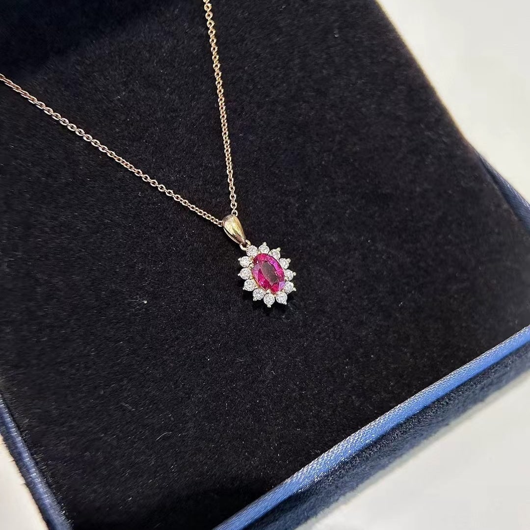 14k Gold 0.98 Ctw Natural Ruby & Diamond Necklace - 3