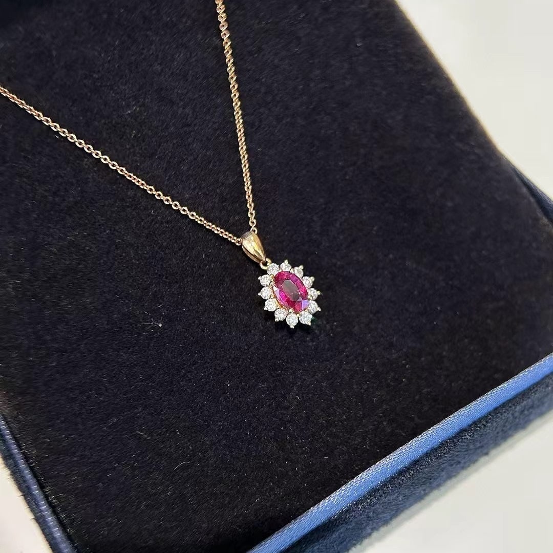 14k Gold 0.98 Ctw Natural Ruby & Diamond Necklace - 4