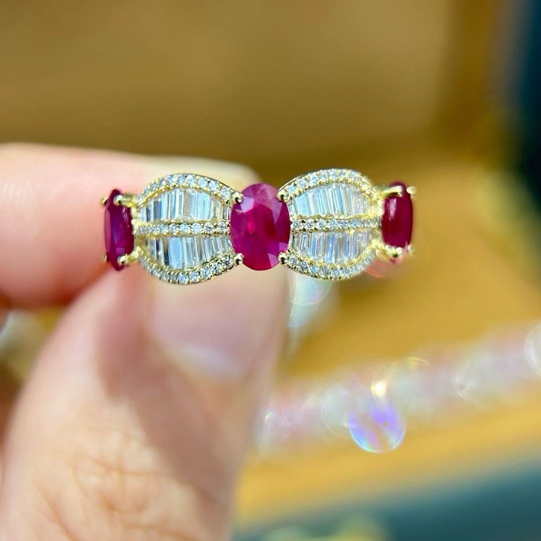 14k Gold 2.11 Ctw Natural Ruby & Diamond Ring: Ref:230988431 // gold content:14k gold // ring size:7. 25us // // main gemstone:ruby // shape:oval // carat weight:1. 7ct // color:red // treatment:natural // // adjacent gemstone 2 : diamond // shape
