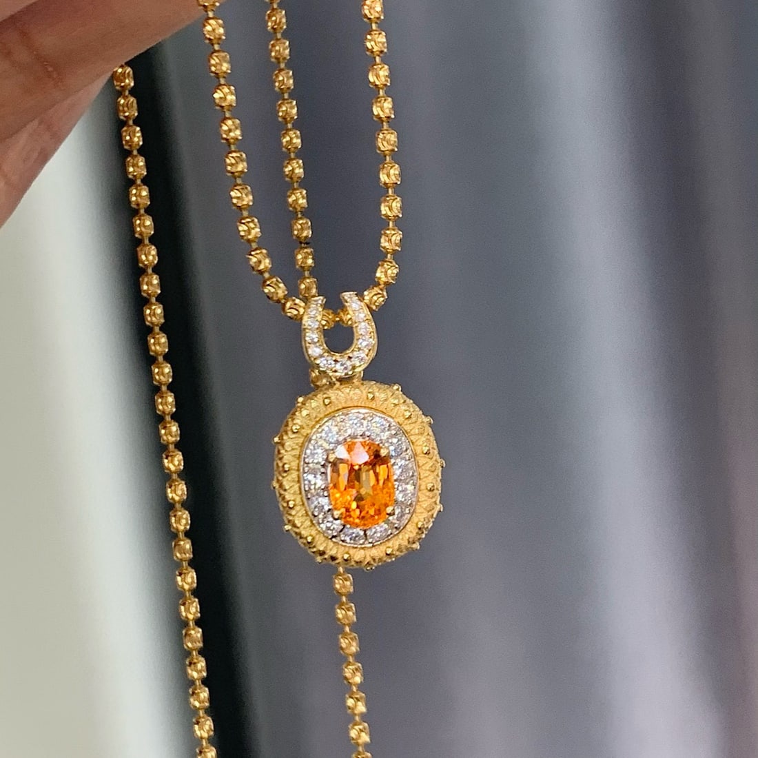14k Gold 1.21 Ctw Natural Spessartine & Diamond Pendant( Without Chain ) - 2
