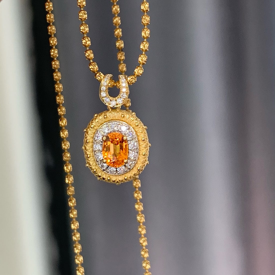 14k Gold 1.21 Ctw Natural Spessartine & Diamond Pendant( Without Chain ) - 3