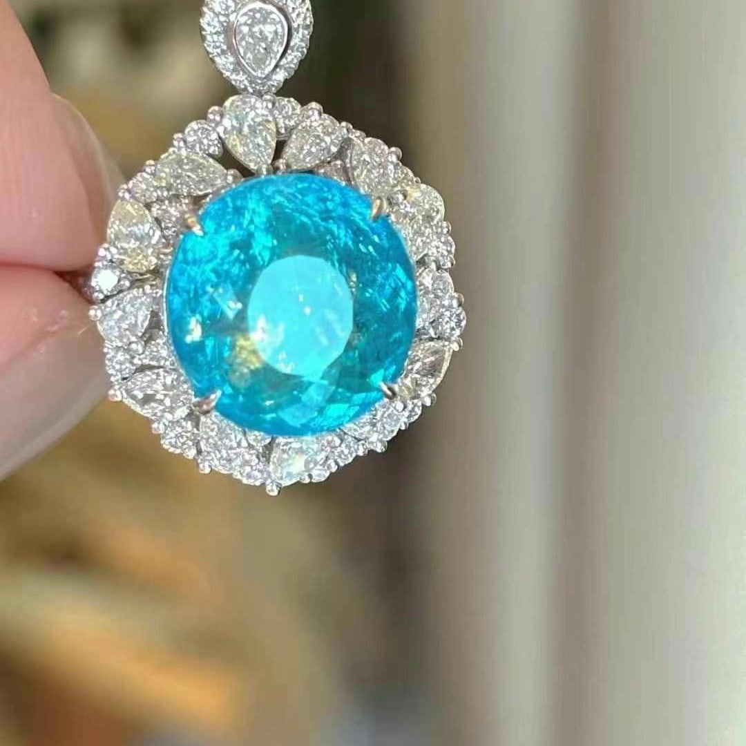 14k Gold 7.57 Ct Natural Paraiba Tourmaline & Diamond Ring/pendant( Without Chain ) - 4
